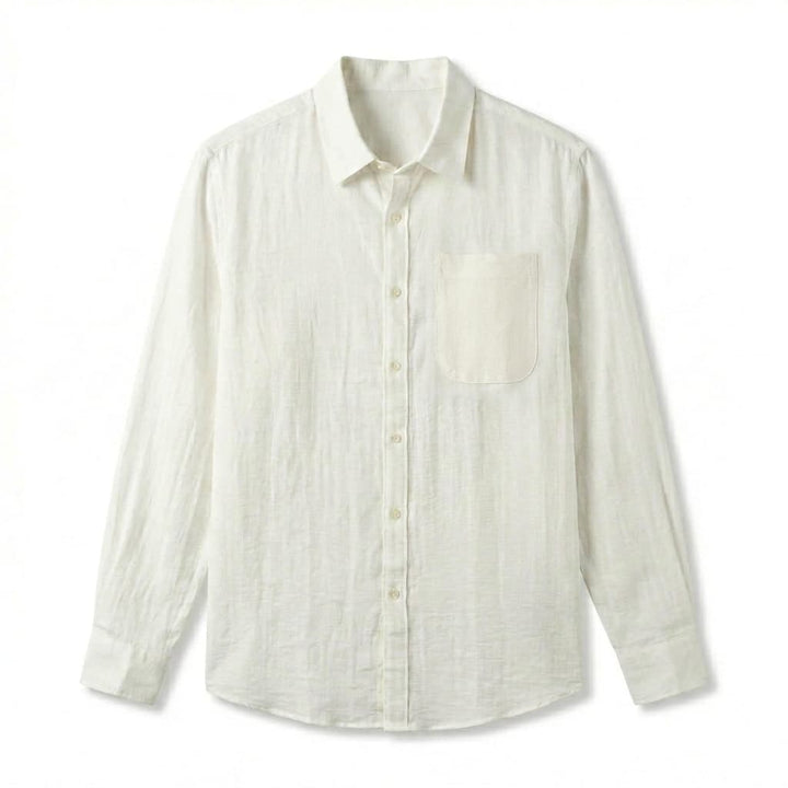 Relaxed Linen Long Sleeve Shirt Chest Pocket White 1
