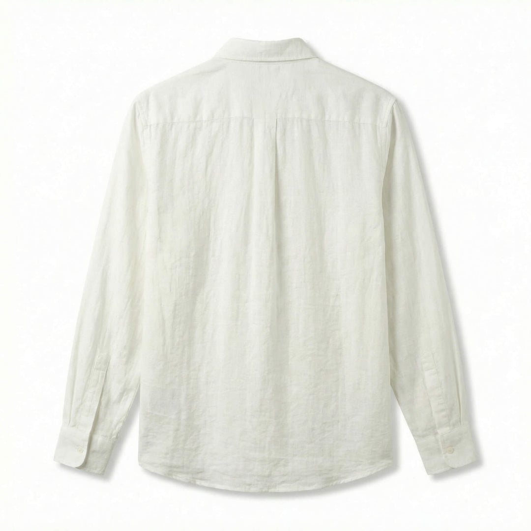 Relaxed Linen Long Sleeve Shirt Chest Pocket White 2