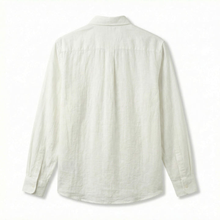 Relaxed Linen Long Sleeve Shirt Chest Pocket White 2
