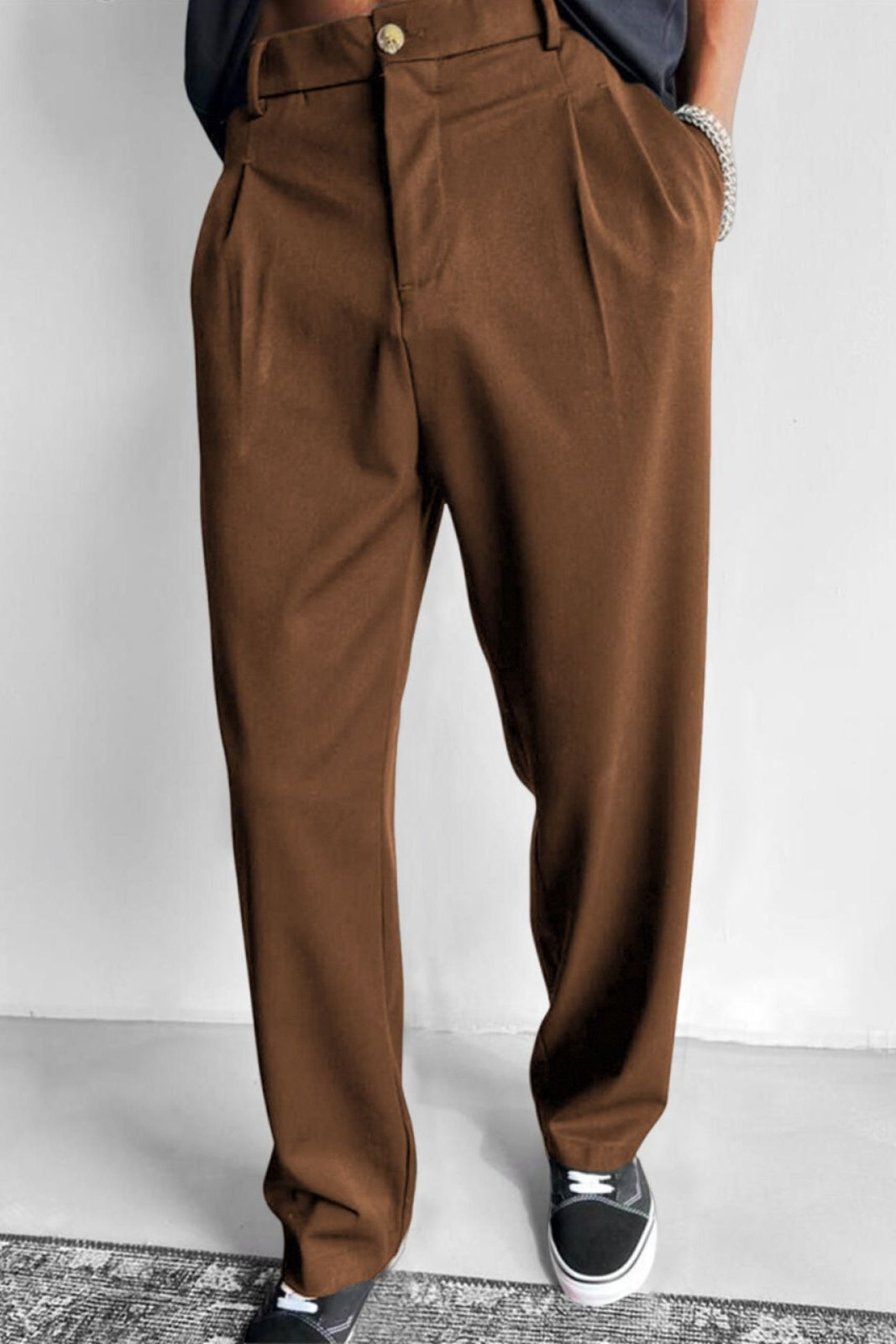 Relaxed Pleated Straight Leg Pants Caramel 1