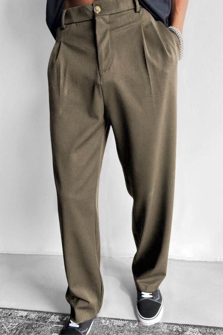 Relaxed Pleated Straight Leg Pants Khaki 1