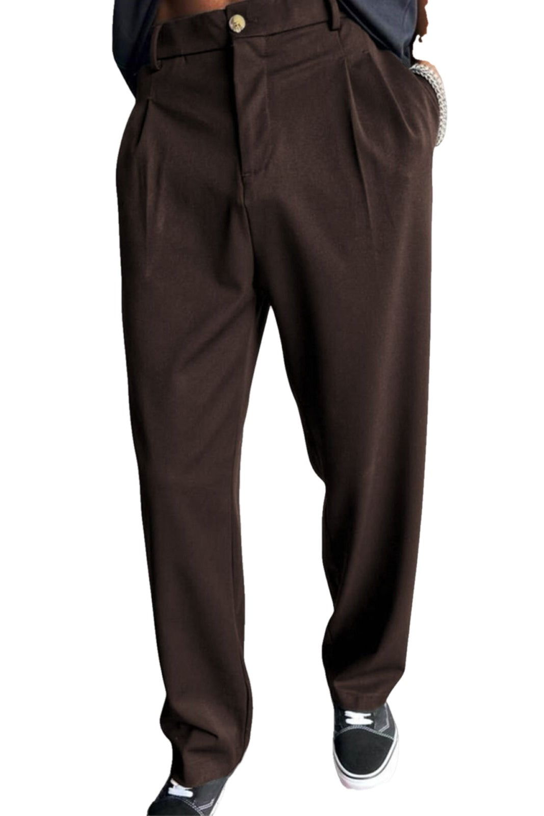Relaxed Pleated Straight Leg Pants on white