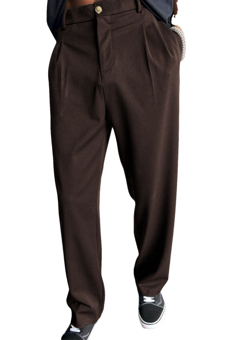 Relaxed Pleated Straight Leg Pants on white