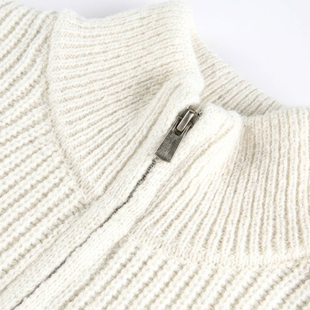 Relaxed Ribbed Knit Quarter Zip Sweater Stand Collar Set of 3 Beige 2