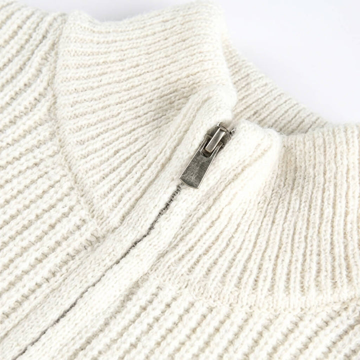 Relaxed Ribbed Knit Quarter Zip Sweater Stand Collar Set of 3 Beige 2