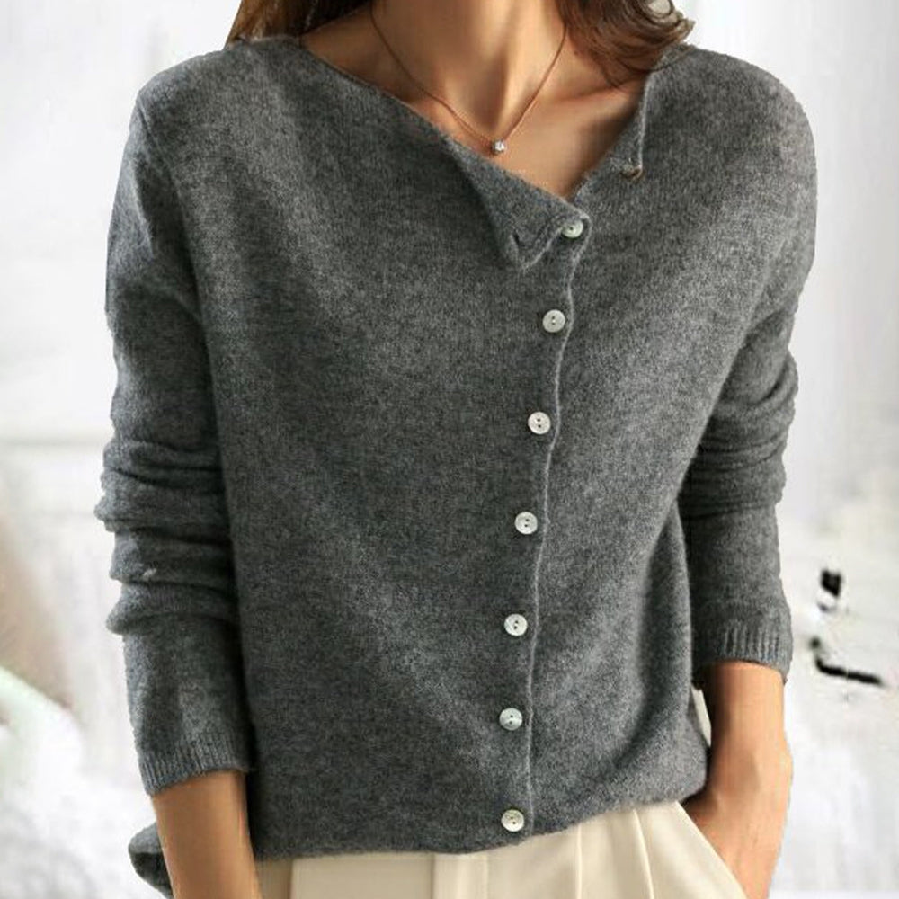 Relaxed Round Neck Button Front Cardigan Charcoal 1