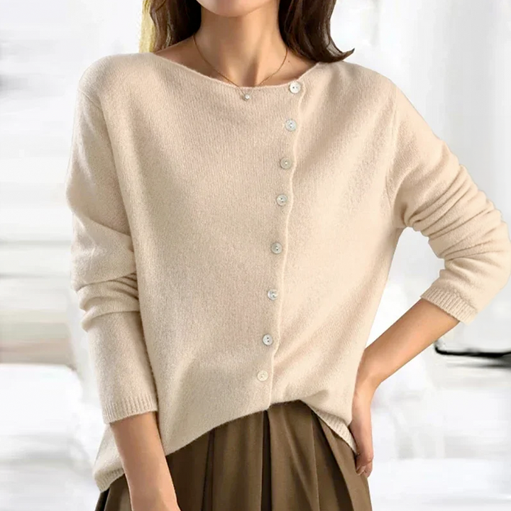 Relaxed Round Neck Button Front Cardigan Cream 1