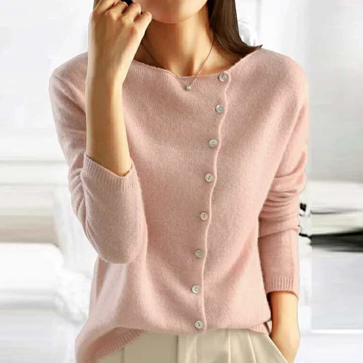 Relaxed Round Neck Button Front Cardigan Pink 1
