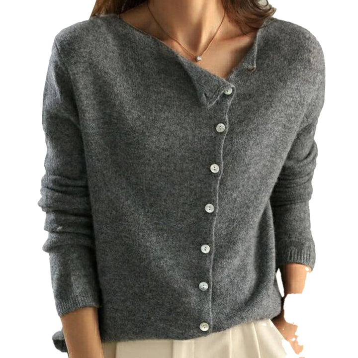 Relaxed Round Neck Button Front Cardigan on white