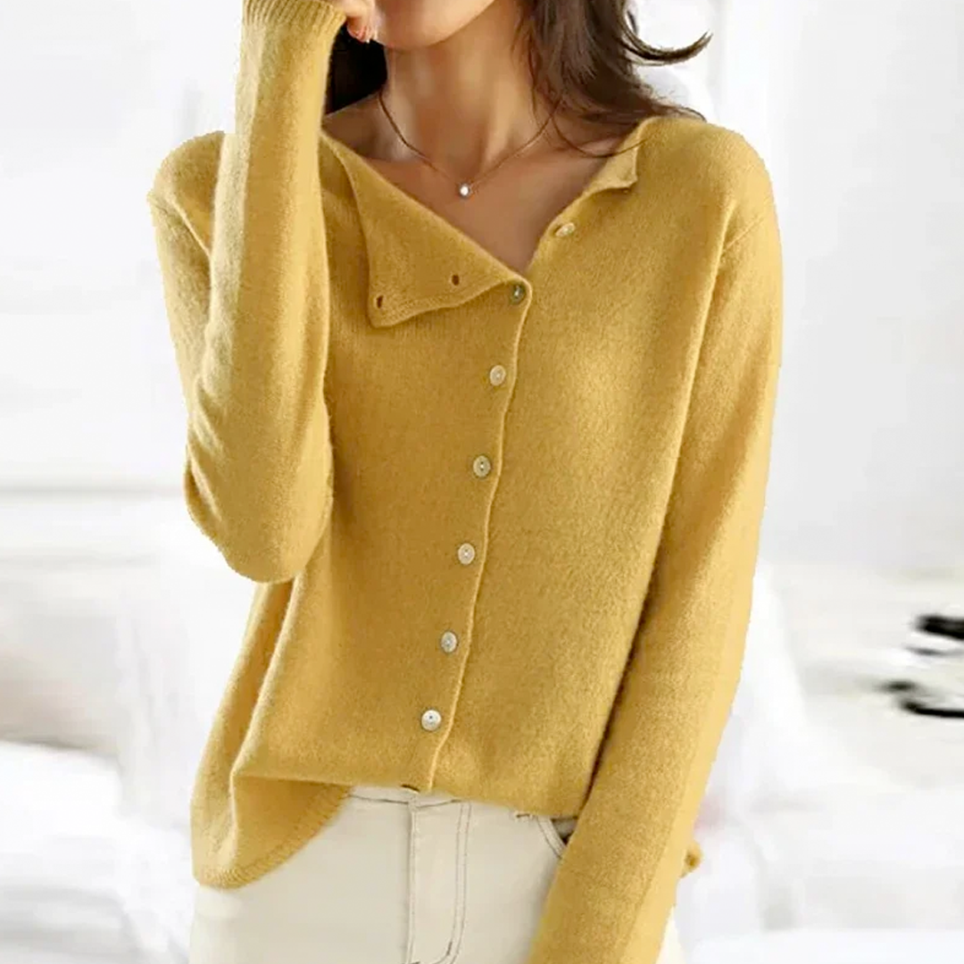 Relaxed Round Neck Button Front Cardigan Yellow 1