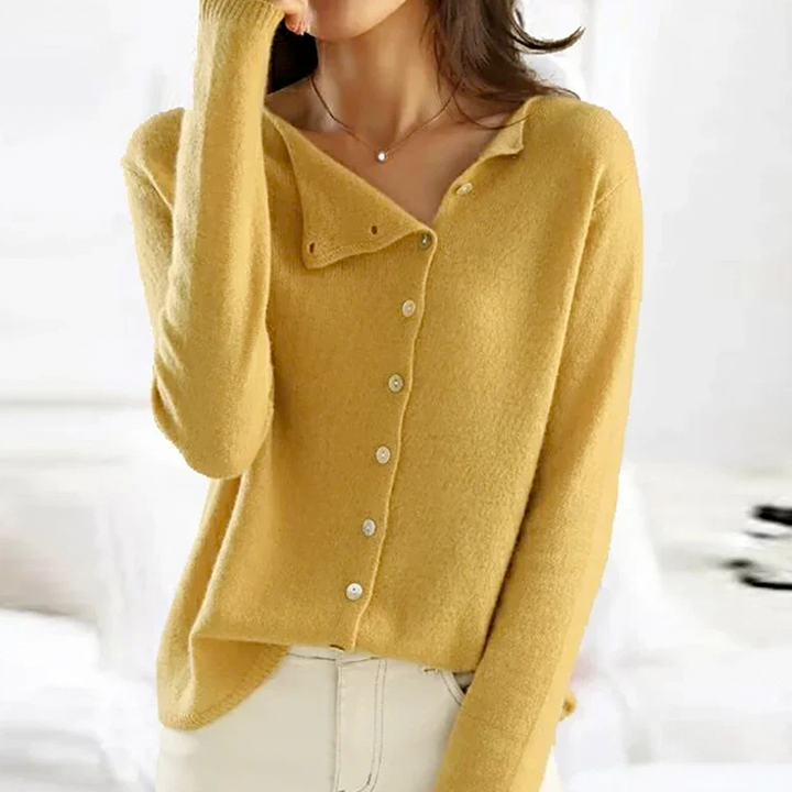 Relaxed Round Neck Button Front Cardigan Yellow 1