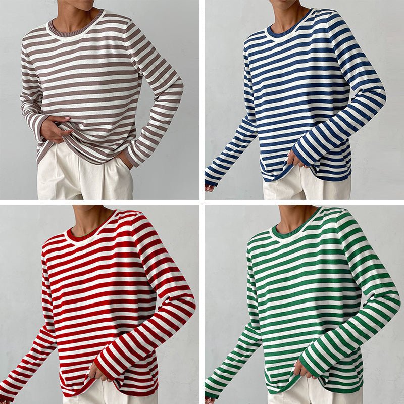 Relaxed Striped Long Sleeve Crew Neck Top Green 2