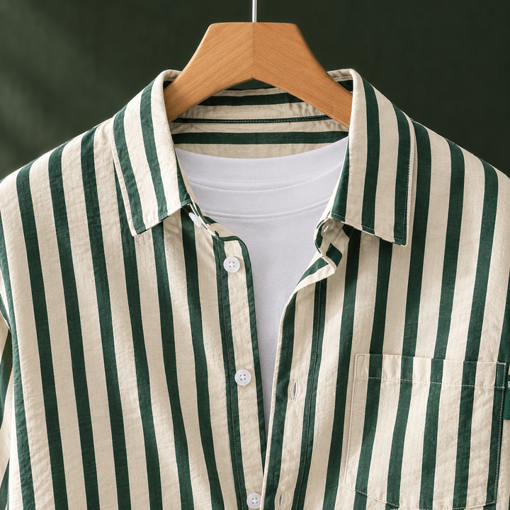 Relaxed Vertical Stripe Button Up Shirt Green Stripe 2