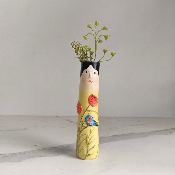 Resin Bud Vases Set of 7 Figure Design with Flowers and Birds 5
