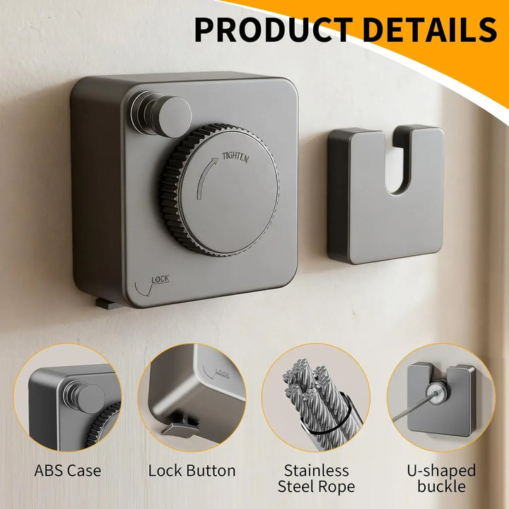 Retractable Clothesline Stainless Steel Cable Wall Mounted 3