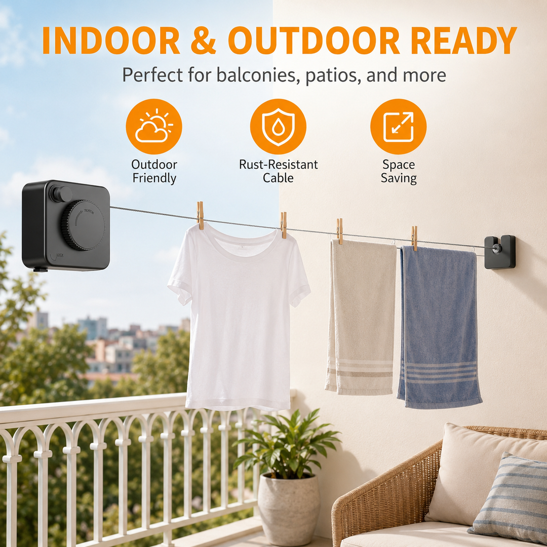 Retractable Clothesline Stainless Steel Cable Wall Mounted 4