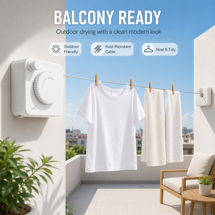 Retractable Clothesline Stainless Steel Cable Wall Mounted White 1