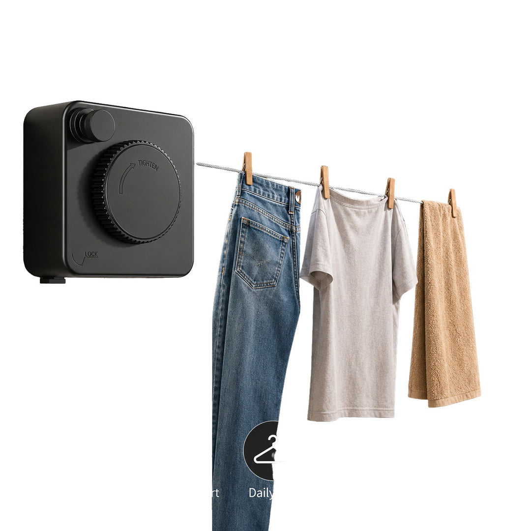 Retractable Clothesline Stainless Steel Cable Wall Mounted on white