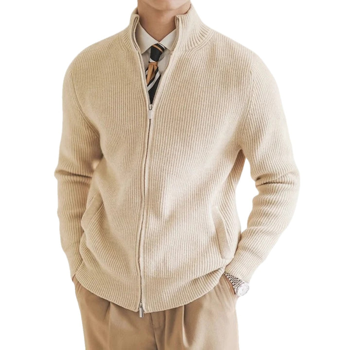 Ribbed Knit Full Zip Cardigan Stand Collar Set of 2 on white