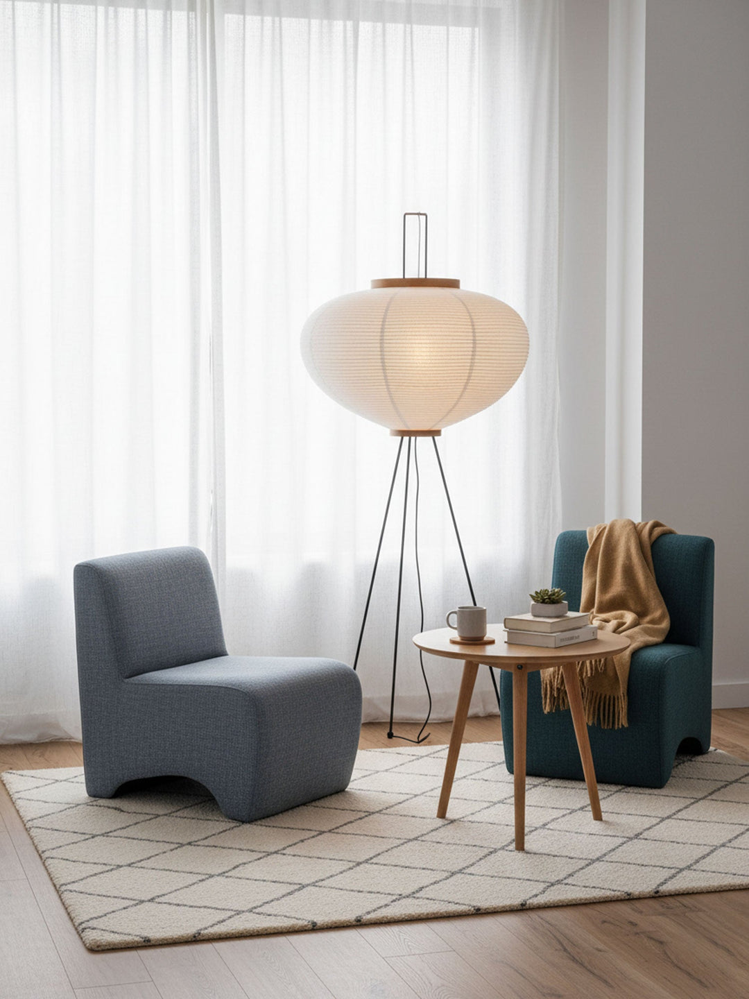 Rice Paper Floor Lamp Lantern on Tripod Legs 47.2 in Set of 2 5