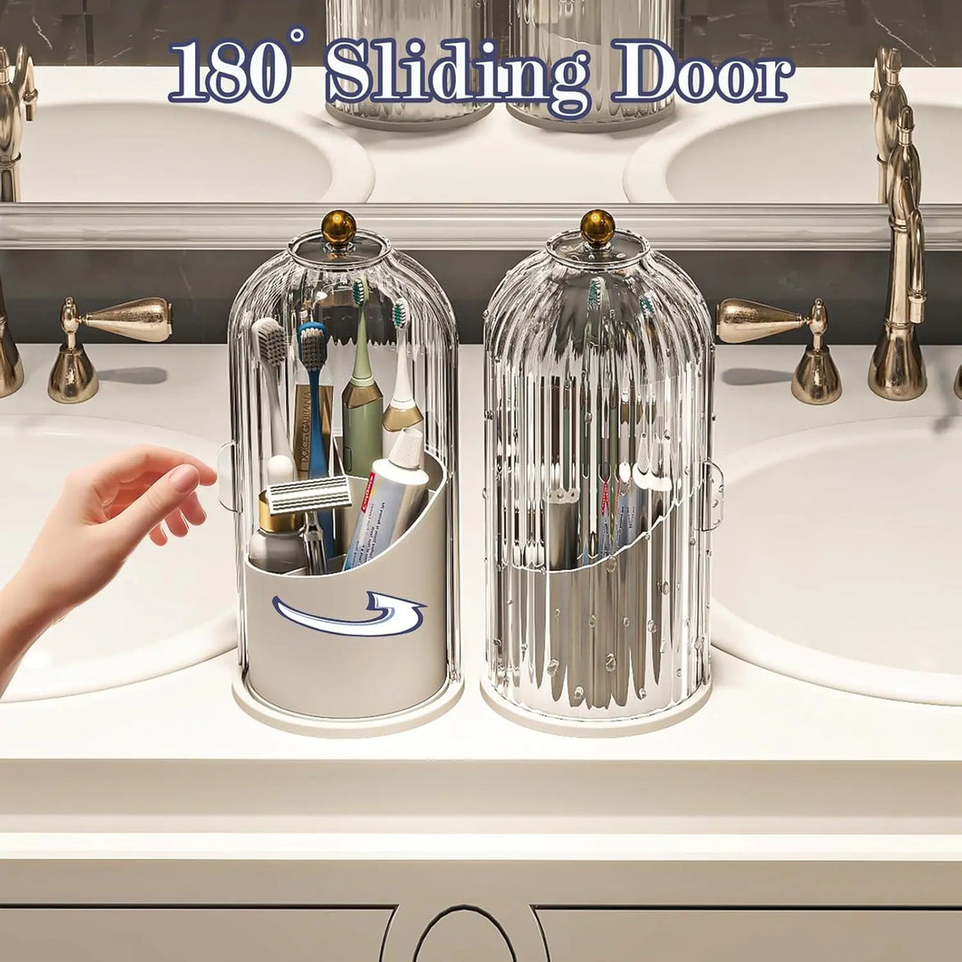 Rotating Toothbrush Holder with Lid 9.8 x 4.8 Inch Clear and White 1