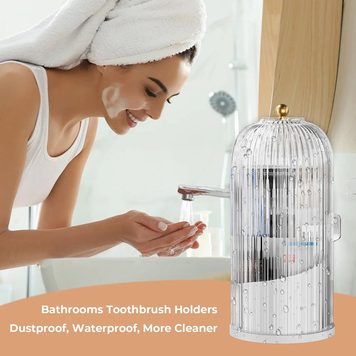 Rotating Toothbrush Holder with Lid 9.8 x 4.8 Inch Clear and White 4