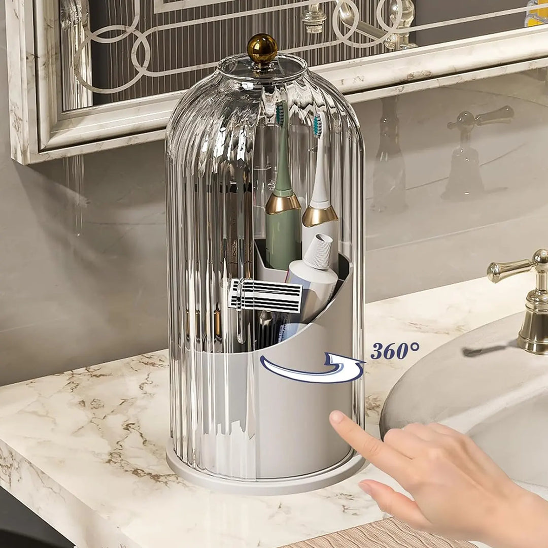 Rotating Toothbrush Holder with Lid 9.8 x 4.8 Inch Clear and White White 2