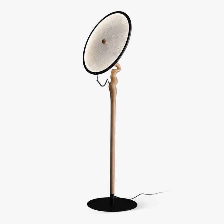 Round Dish Floor Lamp Wood Stand Acrylic Shade 67.7 in 1