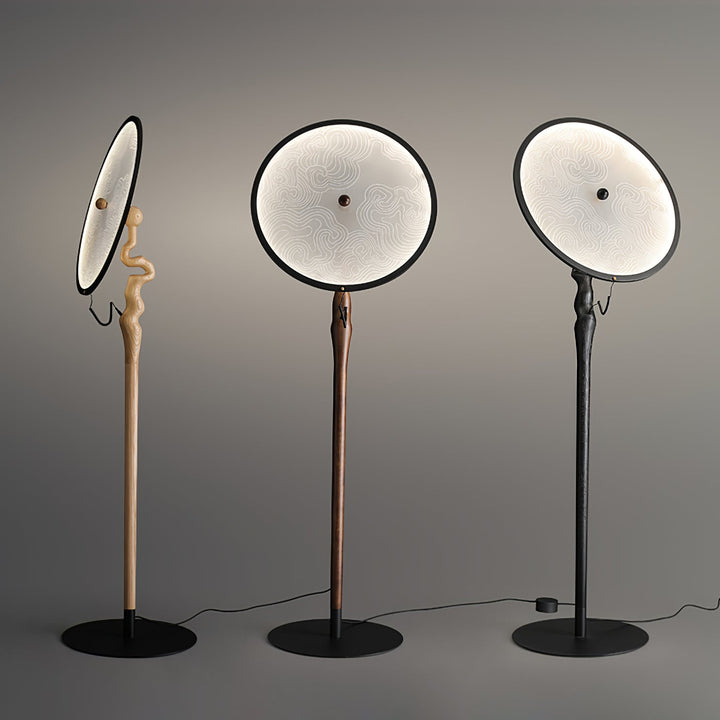 Round Dish Floor Lamp Wood Stand Acrylic Shade 67.7 in 2