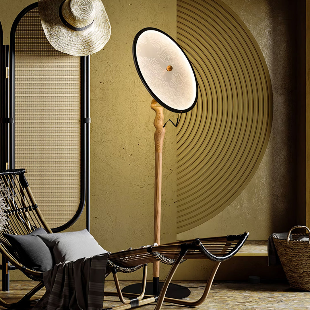 Round Dish Floor Lamp Wood Stand Acrylic Shade 67.7 in 3