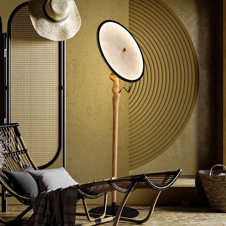 Round Dish Floor Lamp Wood Stand Acrylic Shade 67.7 in 3
