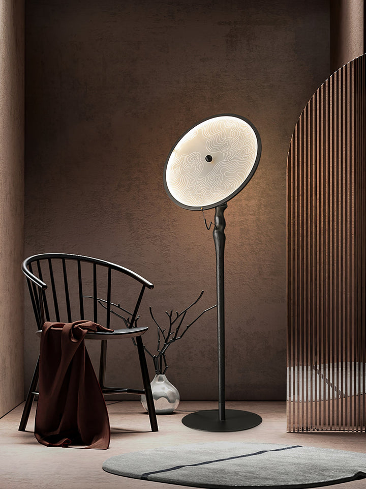 Round Dish Floor Lamp Wood Stand Acrylic Shade 67.7 in 4
