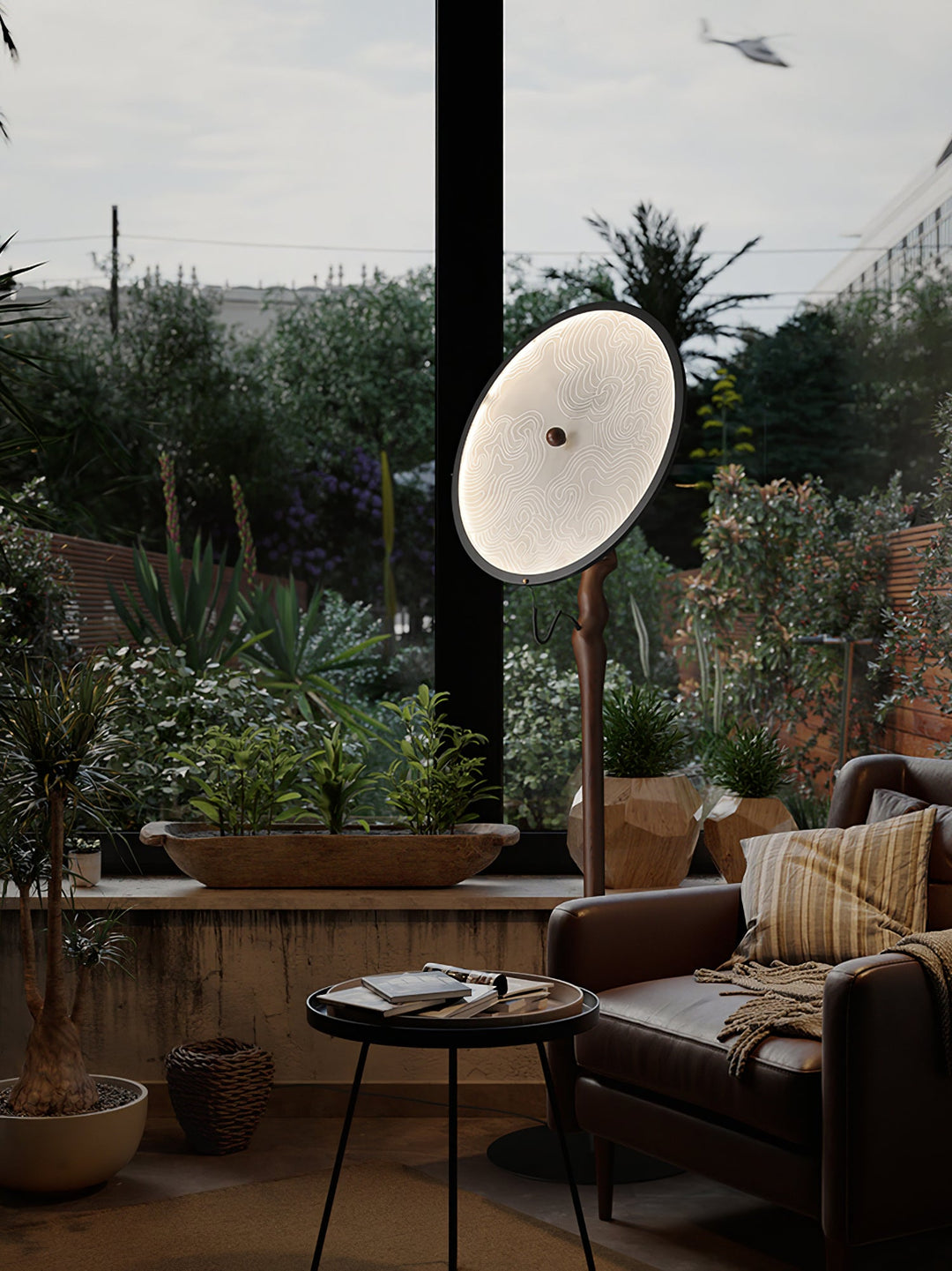 Round Dish Floor Lamp Wood Stand Acrylic Shade 67.7 in 5