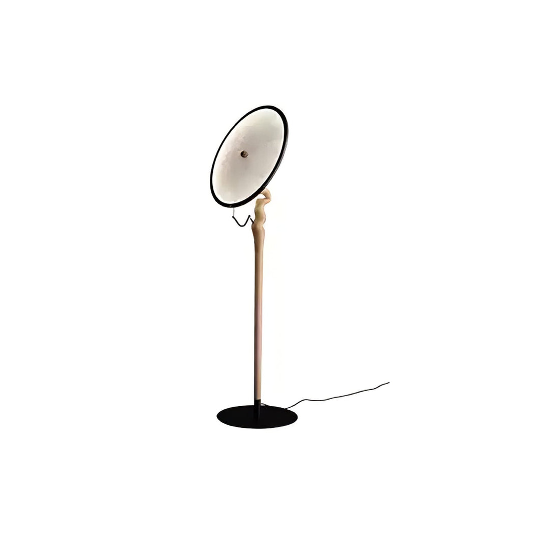 Round Dish Floor Lamp Wood Stand Acrylic Shade 67.7 in Natural Wood 1