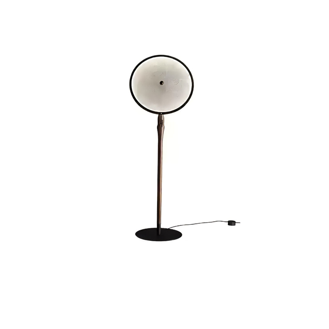 Round Dish Floor Lamp Wood Stand Acrylic Shade 67.7 in Walnut 1