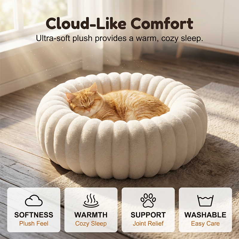 Round Plush Donut Pet Bed for Cats and Dogs 1