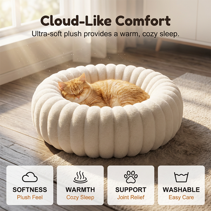 Round Plush Donut Pet Bed for Cats and Dogs 1