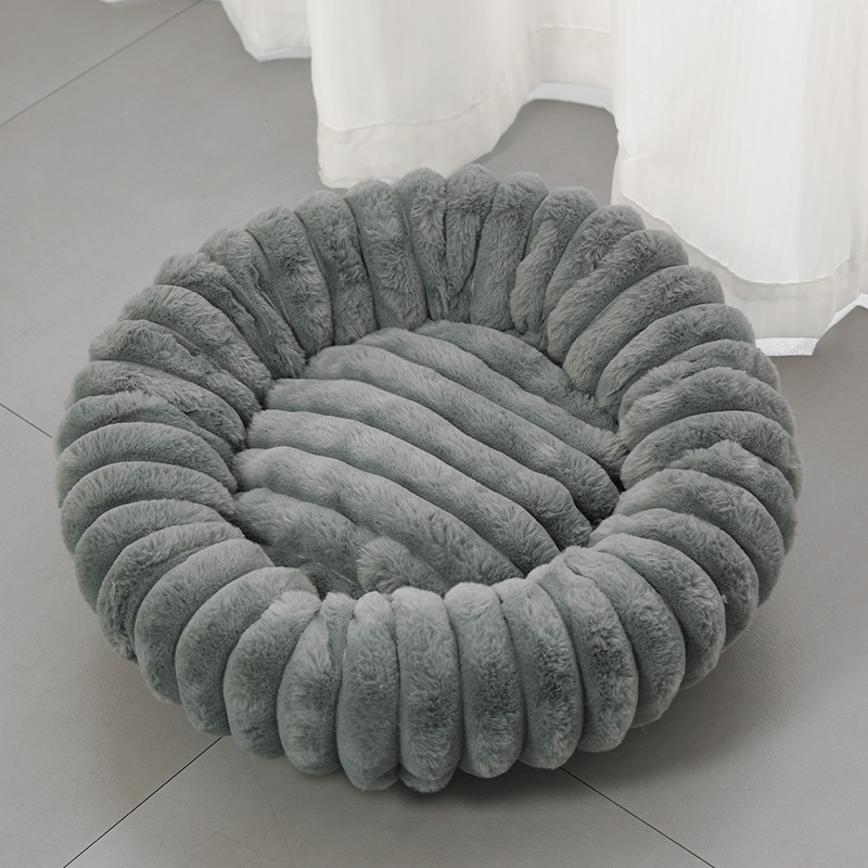 Round Plush Donut Pet Bed for Cats and Dogs Gray 1