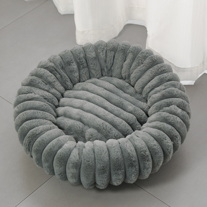 Round Plush Donut Pet Bed for Cats and Dogs Gray 1