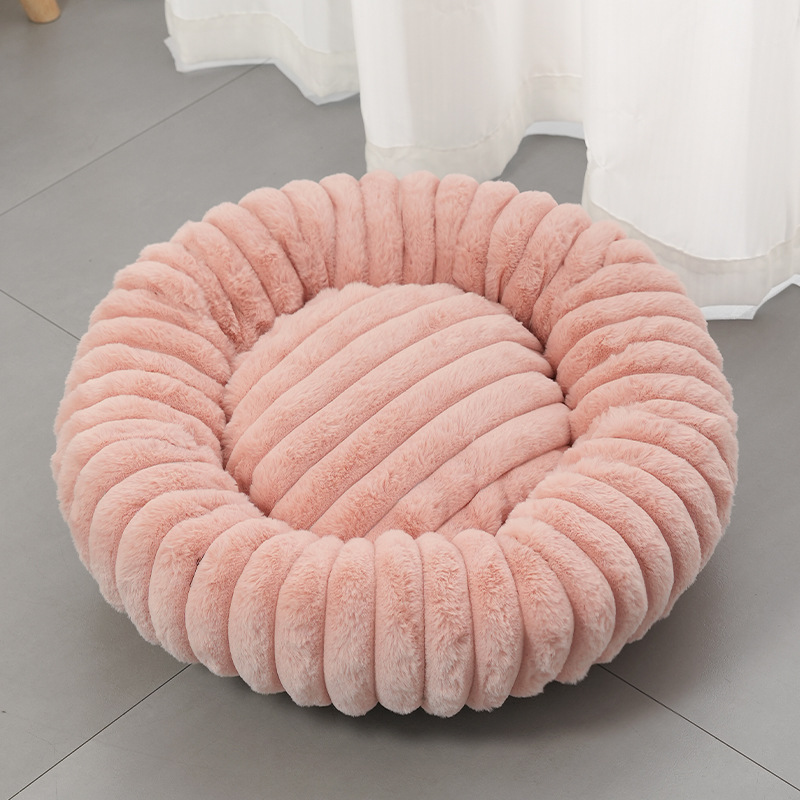 Round Plush Donut Pet Bed for Cats and Dogs Pink 1