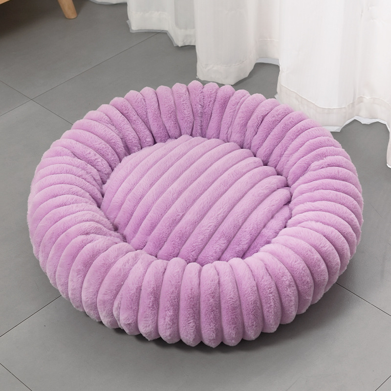 Round Plush Donut Pet Bed for Cats and Dogs Purple 1