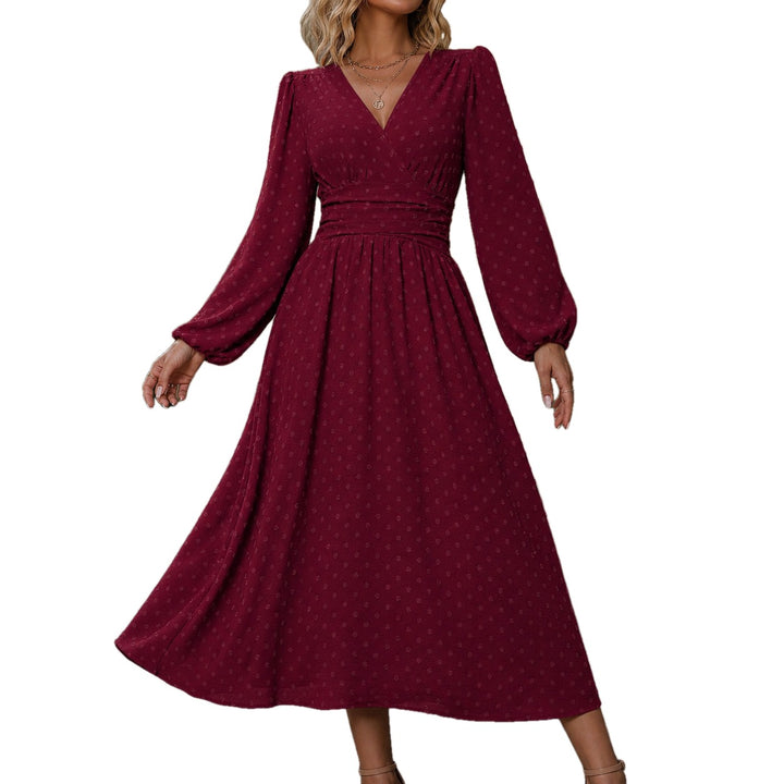 Ruched Waist A Line Midi Dress Lantern Sleeves on white