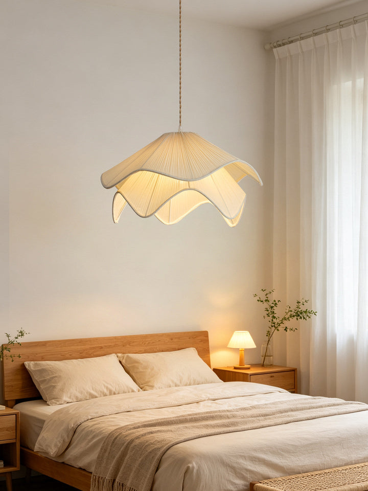 Ruffle Fabric Pendant Light Two Tier Pleated Shade 15.7 in Set of 3 2