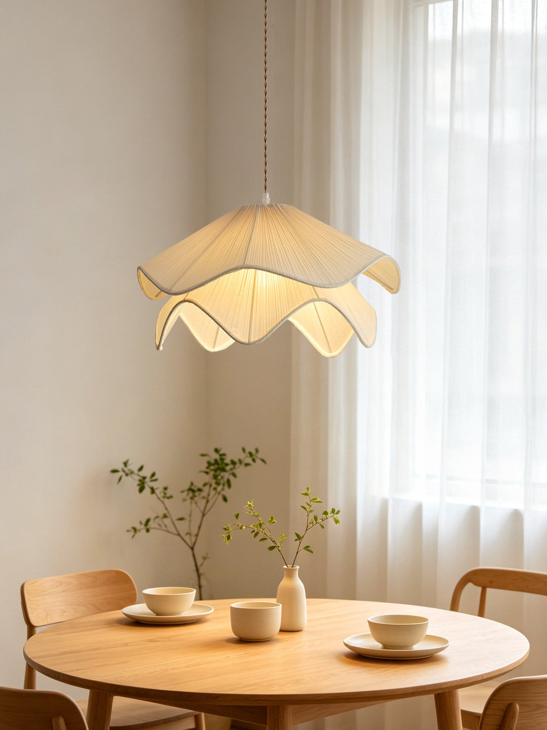 Ruffle Fabric Pendant Light Two Tier Pleated Shade 15.7 in Set of 3 3