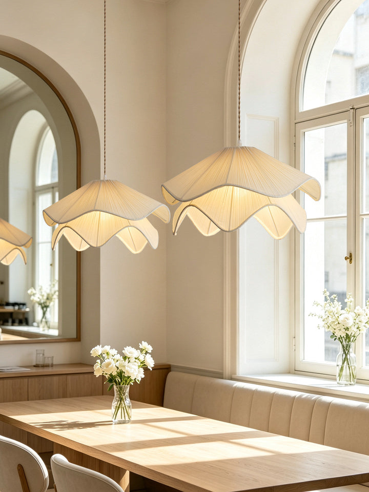 Ruffle Fabric Pendant Light Two Tier Pleated Shade 15.7 in Set of 3 4