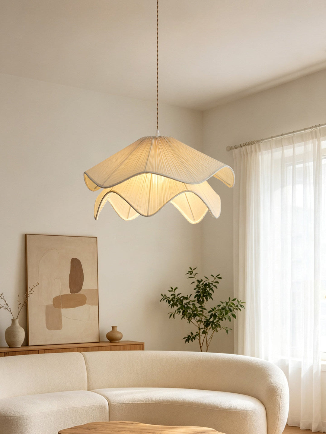 Ruffle Fabric Pendant Light Two Tier Pleated Shade 15.7 in Set of 3 5