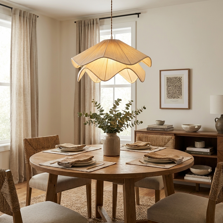 Ruffle Fabric Pendant Light Two Tier Pleated Shade 15.7 in Set of 3 7