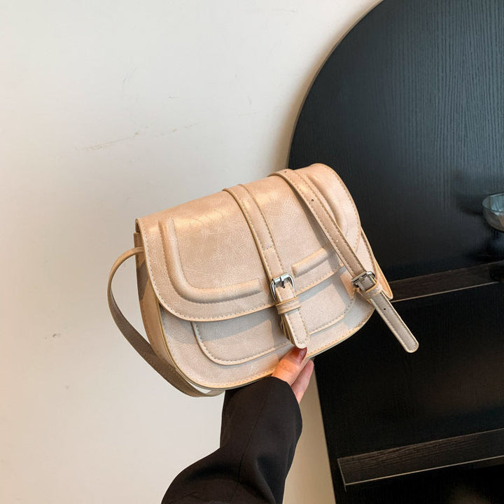 Saddle Crossbody Bag Faux Leather 41.7 Inch Strap Beige 1
