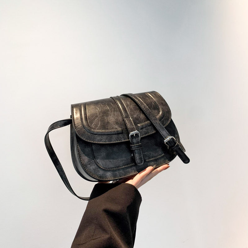 Saddle Crossbody Bag Faux Leather 41.7 Inch Strap Black 1