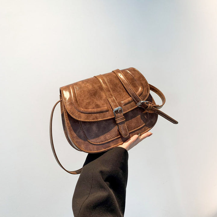 Saddle Crossbody Bag Faux Leather 41.7 Inch Strap Brown 1